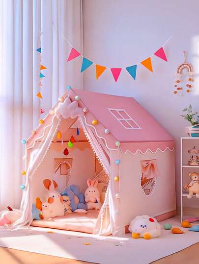 Large Space Princess Castle Tent With Cute Circular Window Interactive Indoor Amusement Park Outdoor Fun Game Tent With Skylight Perfect Gift For Children Kids Playhouse Tent For Kids