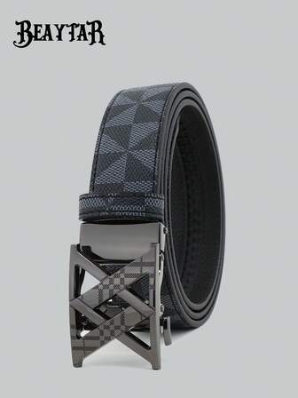 beaytar 男士秋冬腰带一条，优质合金自动扣，商务休闲裤腰带，简约条纹设计