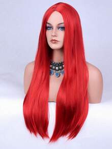 28-Inch Long Straight Red Wig, Suitable For Daily Wear, Parties And Festivals