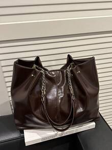 New Pleated Large Capacity Tote Bag, Korean Style, Versatile & Commuter-Friendly Shoulder Bag - Coffee - View 11
