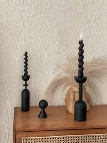 1pc/3pcs Single Head Wooden Candle Holder, Suitable For Desktop Decoration (Candles Not Included) - Black - View 3