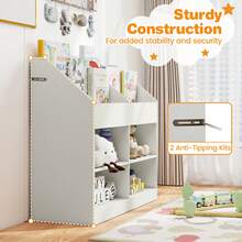 3-Tier Kid's Bookshelf W/Display Rack & 4 Compartments For Kids Room Playroom - White - View 5