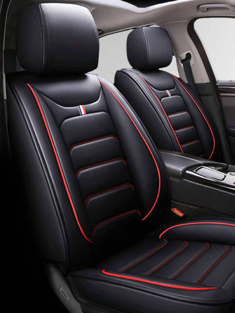 5-Seat Car Seat Covers Full Set, Black Red Stitching Leatherette, Universal Fit For Sedan SUV, Breathable Non-Slip Auto Seat Protectors - Phiên bản tiêu chuẩn màu đen và đỏ - Xem 1