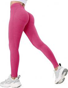 GILLYA Contour 2.0 sin costuras para levantamiento de glúteos y cintura alta para ropa deportiva, yoga, gimnasio - Rosa rojo - Ver 13