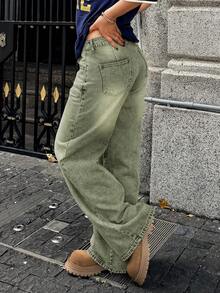 Women's Moss Green Y2K Retro High-Waisted Straight Leg Jeans - Versatile All-Match Spring/Summer Fashion Pants - Moss Green - View 4