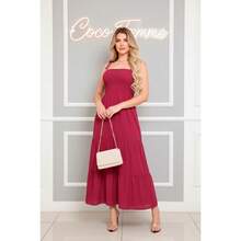 Long Viscose Dress With Three Tiers, Elasticated Straps, Adjustable Straps, Maxi Casual Chic Beach Resort Style – Coco Femme - Màu Hồng Tươi - Xem 2