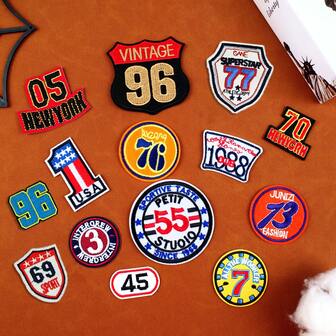 14pcs Numeric Shield Embroidered Patch Set, DIY Decoration For Clothing, Shoes And Bags, Iron-On Or Sew-On