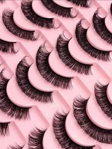 20 Pairs D Curl Fluffy & Thick Reusable Faux Mink False Eyelashes - Black - View 4
