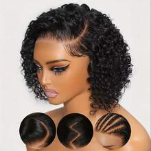 10-12英寸无胶泡泡卷真人发假发，预先拔毛、预先剪裁，适合初学者；5x5高清蕾丝闭合真人发假发，250%密度，水波纹蕾丝前假发，无需胶水，预先剪裁，3秒即可佩戴；无胶渐变蕾丝前假发，万圣节季 - 自然色&黑色系 - 查看 2