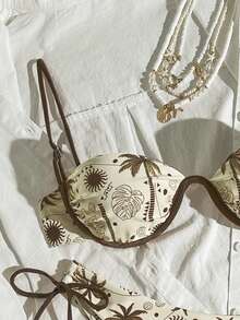 Bikinx Women's Underwire Holiday Print Bikini Tassel Lace-Up Swimsuit Set