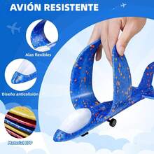 Aviones de Juguete para Niño, 3Pzs Juguetes Lanzadores de Aviones de 2 Modos, 4 en 1 Avión de Juguete de Espuma con LED, Juguetes Exterior para niño, Regalo para Niño de 3 años+ - 1 - Ver 5