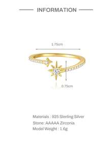 1 chiếc nhẫn hình ngôi sao bằng bạc Sterling 925 dành cho nữ, mạ vàng 18K, đính đá Cubic Zirconia, nhẫn cá nhân hóa, hoàn hảo để đeo hàng ngày, quà sinh nhật, quà đính hôn, trang sức cao cấp. - Vàng - Xem 9