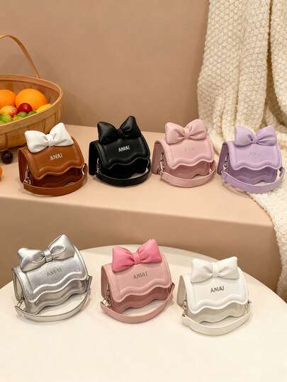 1pc Western Cute Korean Shoulder Bag Bow Chain Messenger Bag, Fashionable Small Square Bag With Bow Decoration, Fashionable Chain Shoulder Strap Messenger Bag, Sweet And Cute Princess Style Handbag, Suitable For Teenagers Daily Shopping And Party, Cute Western Messenger Bag