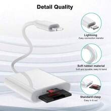 二合一TF卡+SD卡读卡器适配器，双卡槽设计，支持SD和MicroSD卡，即插即用，兼容 17/16/15/14 Pro Max/14 Pro/14 Plus/14/13/12/11/XS/XR/8/7/6、iPad系列等机型。 - 白色 - 查看 2