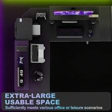 Large Gaming Desk 120/140 Cm, Computer Gaming Desk, Writing Desk, Wing-Shaped Sit-Stand Desk, PC Desk With L-Frame For Home/Office, Black Carbon Fiber (With Tabletop)