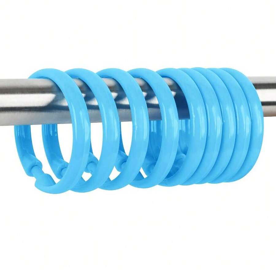 Qulable Light Blue Shower Curtain Hooks - 12 Pcs Circular Plastic Shower Curtain Rings For Bathroom - O Shaped Sky Blue Shower Hooks Rings For Shower Curtain Rod,LightBlue - Lightblue - 查看 1