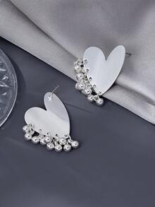 1 Pair Elegant Fashion Heart Tassel Earrings, Suitable For Daily Wear - Silver - View 2