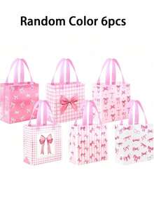 1/3/6pcs Cute Bow Gift Bag, Non-Woven Waterproof And Durable Material, Foldable And Portable Design For Easy Storage, Suitable For Valentine's Day Gifts, Holiday Parties, Birthday Surprises And Shopping, Pink Romantic Style Handle Bag Adds More Atmosphere To Gift Giving, Practical And Reusable - Multicolor - View 11