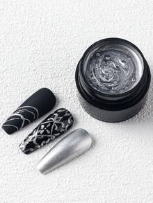 FULL BEAUTY جل طلاء أظافر معدني فضي 8 مل، جل رسم فرنسي معدني عنكبوتي، جل أظافر لامع فضي ثلاثي الأبعاد لأشعة UV/LED، طلاء أظافر - فضي - مشاهدة 4