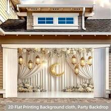 Banner Ramadan 2D bằng polyester, 1 chiếc, trang trí Ramadan trang nhã với hình trăng lưỡi liềm vàng, đèn lồng và hoa trắng, phụ kiện chụp ảnh Eid Al-Fitr, phù hợp cho lễ Ramadan và Eid Al-Adha của người Hồi giáo, đồ trang trí ngày lễ theo chủ đề Hồi giáo. - Nhiều màu - Xem 11