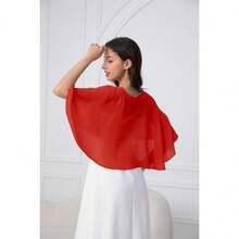 Chiffon Shawl Wraps Shrug For Evening Dress Wedding Cape Cover Up - 紅色 - 查看 4