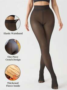 1pc Women's Thick 1200D Fleece Tights, Thermal Lined Suitable For Autumn/Winter Outerwear, Popular Recommended Net Red Autumn/Winter New Style Women Opaque Pantyhose, High Waist Semi-Sheer Leggings - Black - View 3