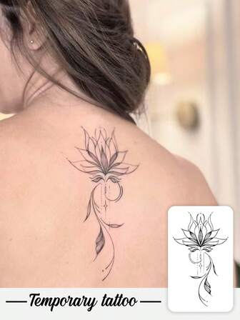 1 Piece Of Valentine's Day Temporary Tattoo Sticker, Y2K Style Artistic Lotus Flower Pattern On The Back, Waterproof And Sweatproof, Washable And Non-Reflective, Simulated Tattoo On Arm And Shoulder, Suitable For Fashionable People, Lasting 3-5 Days