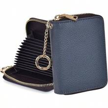 - portafolios para tarjetas de crdito, piel autntica con cierre, bolsillos para monedas, para hombres y mujeres, bloqueo RFID, portafolios de llavero, tamao compacto, Azul, Talla nica - azul - Ver 2
