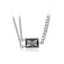 925纯银优雅复古几何立方氧化锆吊坠项链，不对称链条设计，适合日常、派对、节日、礼品等场合。 - 銀色 - 查看 9