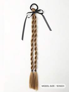  1pc Kids Sweet Cool Braided Ponytail Wig Boxing Braid Hair Accessory With Ribbon Bow Hair ﻿ - Multicolor - View 3