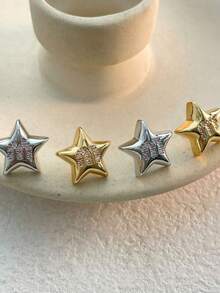 1 件简约奢华风格方晶锆石“M”字母时尚耳环 - M字母耳釘 - 查看 9