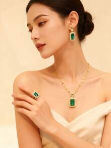 European American Style Jewelry Set Diamond Earring With Niche Design Ring Necklace Matching Jewelry Chain - Gold - View 10