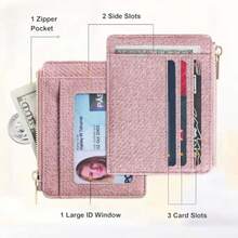 Sodsay Card Case Slim Front Pocket Wallet For Women Credit Card Holder With Keychain - Denim Brick Red - 查看 2