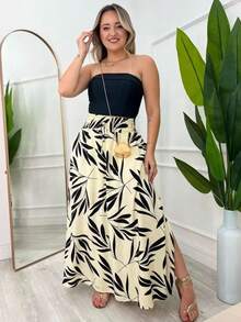 Long, Printed Viscose Skirt, Lined, High Waist With Pockets And Side Slits. - 黑與白 - 查看 2