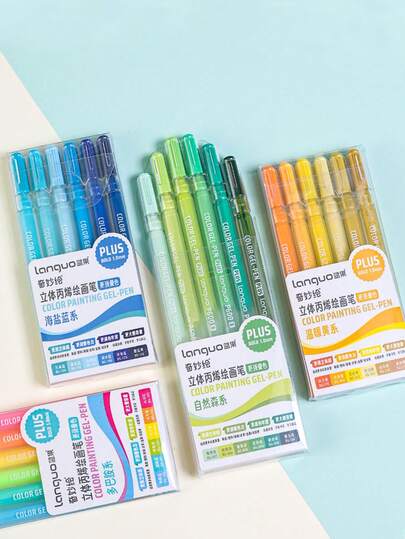 6 pièces/set Pinceaux de peinture acrylique 3D de fruits bleus, articles de papeterie essentiels pour étudiants, encre longue durée, mélange de couleurs uniforme, queues marquées pour une identification facile, design de pointe de pression lisse, convient pour l'apprentissage, la peinture DIY, le bureau, les cadeaux pour la famille, les étudiants, les enseignants, les collègues, les fournitures de rentrée scolaire