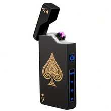 AAaAce Of Spades USB Rechargeable Electronic Lighter - Windproof Compact Design, Aluminum Alloy, Portable For Outdoor & Home Use, Ideal Gift For Valentine'S Day & Father'S Day, Everyday Carry Item, Sleek Metallic Finish, Durable Metal Body - 黑色 - 查看 10