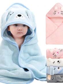 Hooded Bath Towel With Embroidered Animal Design, Baby/Newborn/Children's Bathrobe, Embroidered Ref: YB-006 - 白色 - 查看 4