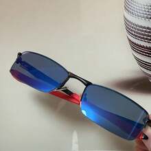 Adult Sunglasses Villain Magnifying Glass Mirrored Frameless Square Frame - C6 - View 3