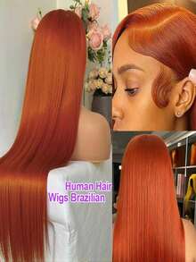 Ginger Orange Bone Straight Lace Front Wigs Human Hair 13x4 HD Long Straight Wigs Human Hair Remy Lace Frontal Wig Human Hair Glueless Wigs Pre Plucked With Baby Hair 250 Density Ginger Colored Human Hair Wig For Women - SG.Orange - 查看 2