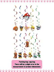 Paw Patrol 6件套汪汪队立大功生日/新年装饰品，悬挂式螺旋旋转装饰，适用于客厅、生日装饰、超级英雄主题派对用品横幅套装，适合儿童房/客厅 - 彩色 - 查看 4