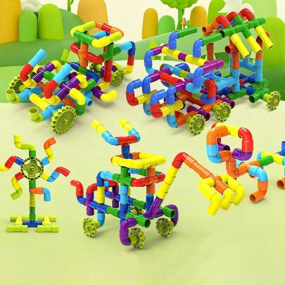 Tecforood Juego de construcción de bloques de tubería DIY, kit de construcción de tubos gruesos y grandes con diseño de ensamblaje creativo, rompecabezas de construcción portátil con encastre para juego imaginativo, experiencia de construcción práctica que estimula el cerebro, ideal para desarrollo de habilidades, alivio del estrés y actividades de trabajo en equipo, perfecto para la decoración de la oficina en el hogar