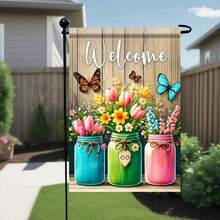 Easter Holiday Garden Banner 12x18 Inch - Seasonal Yard Outdoor Decor, No Flagpole Included, Charming Spring Festive Patterns (Bunny/Flower/Egg), Durable Outdoor Flag For Home Garden, Patio, Yard & Easter Parties, Ideal Gift For Holiday Shoppers & Outdoor Decor Enthusiasts - 彩色 - 查看 3