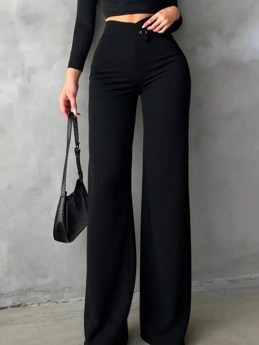 Damen Große Größen einfarbige lässige elegante Gerade-Bein Hose, geeignet für den täglichen Gebrauch, Büropendeln, Dates, Urlaub, Partys