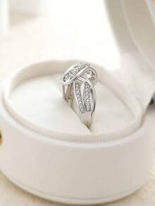 AIHUASI 1枚奢华独特设计925纯银订婚戒指，女士款，扭纹漩涡造型，璀璨圆形切割，镶嵌耀眼AAAAA级立方氧化锆，婚礼精美珠宝礼品 - 銀色 - 查看 9