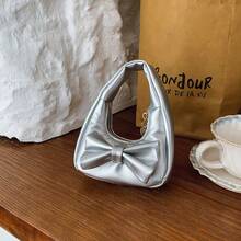 1pc Girl's Bow Decor PU Leather Mini Handbag, Zipper Closure, Casual Cosmetic/Coin Purse, Suitable For All Seasons Daily Use