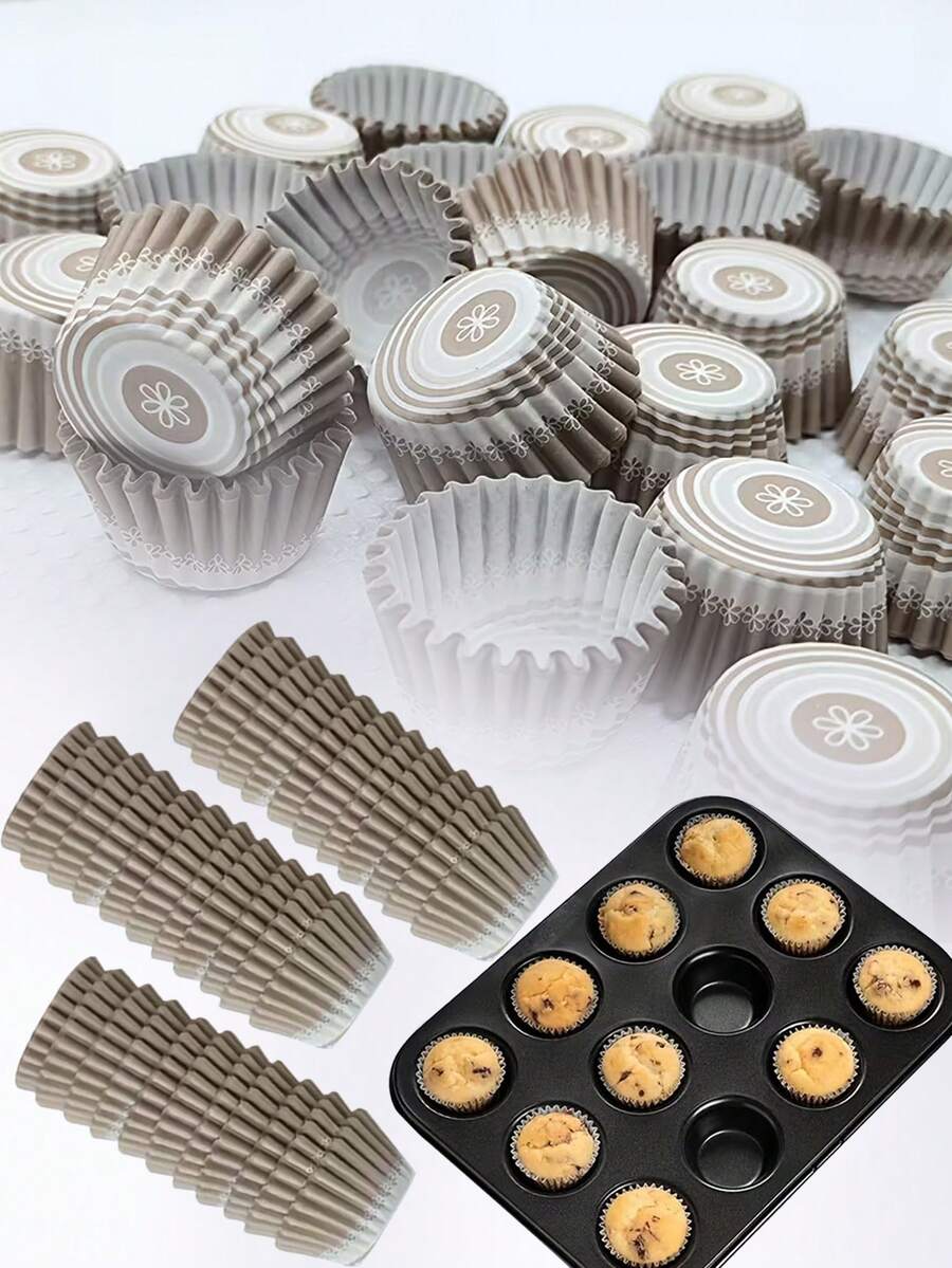 200pcs/500pcs/1000pcs Kraft Flower Mini Cupcake Liners, 0.98 Inch Non-Stick Heat Resistant Baking Cups, 6cm Expanded Size, Essential For Birthday, Holiday, Graduation Party Themes - Kitchen Baking Supplies - Multicolor - View 1