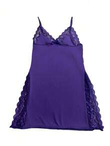 1 chiếc váy ngủ lụa sữa viền ren gợi cảm - Màu tím - Xem 5