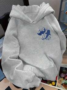 Winter Clothes For WomenProtect Marine Life Shark Print Autumn Clothes, Women Back To School Loose Fit Drop Shoulder Casual Hoodie SweatshirtLoose And - 灰色 - 查看 2