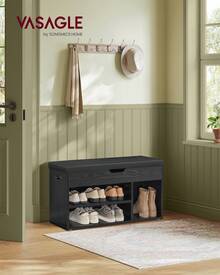 VASAGLE CUSTOS Collection - Storage Bench With Cushion, Shoe Bench, Padded Seat, Hidden Storage, Entryway, Hold Up To 300 Lb, 11.8 X 31.5 X 17.3 Inches, Ebony Black And Ink Black - màu đen - Xem 1
