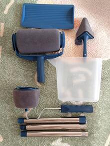 可伸缩油漆滚筒套装，带大号海绵头 - 适用于光滑乳胶漆和墙面涂料，耐用塑料手柄，是家庭DIY项目的理想之选